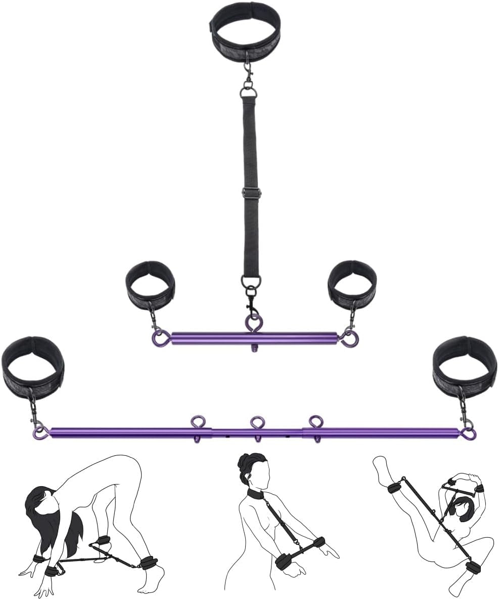 VioletLock Purple Spreader Bar BDSM Kit with Collar & Cuffs