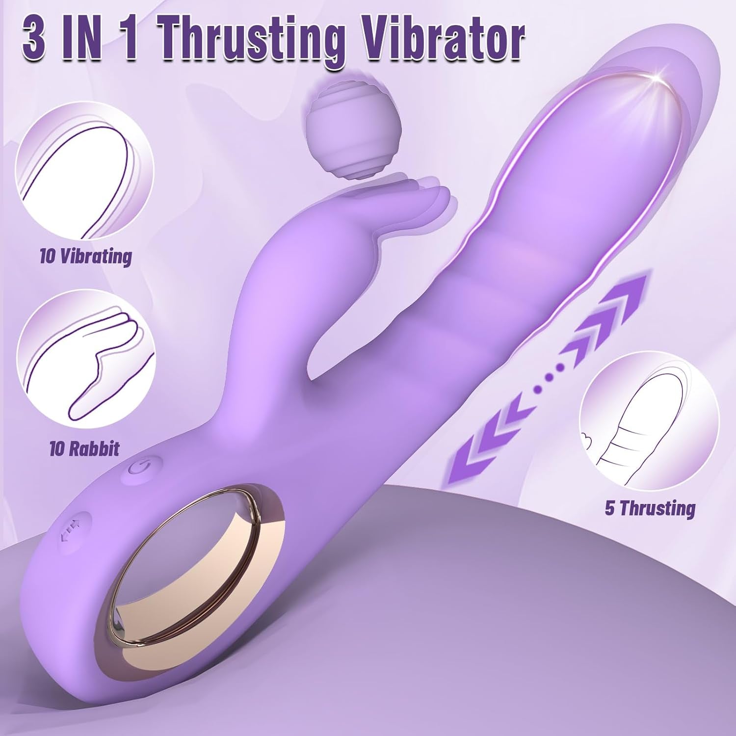 VeloraThrust Thrusting Rabbit Vibrator 3 Motor 5 Thrust 10 Modes