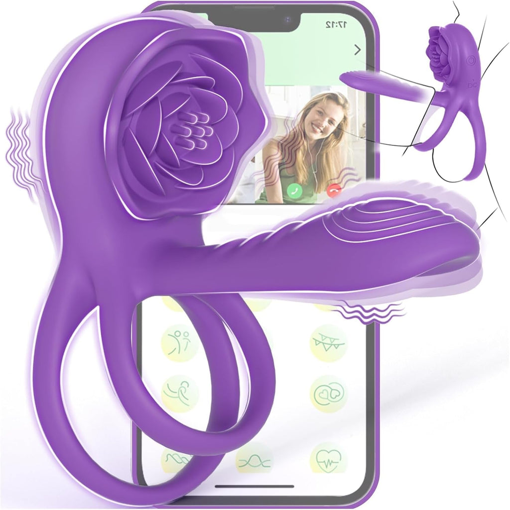 VioletPetal Rose Cock Ring Girth Sleeve Clit Vibrator 9 Modes