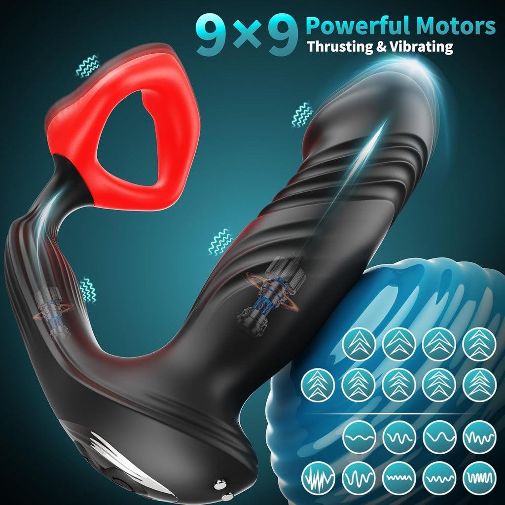 DualThrust Prostate Massager Cock Ring App 9+9 Modes