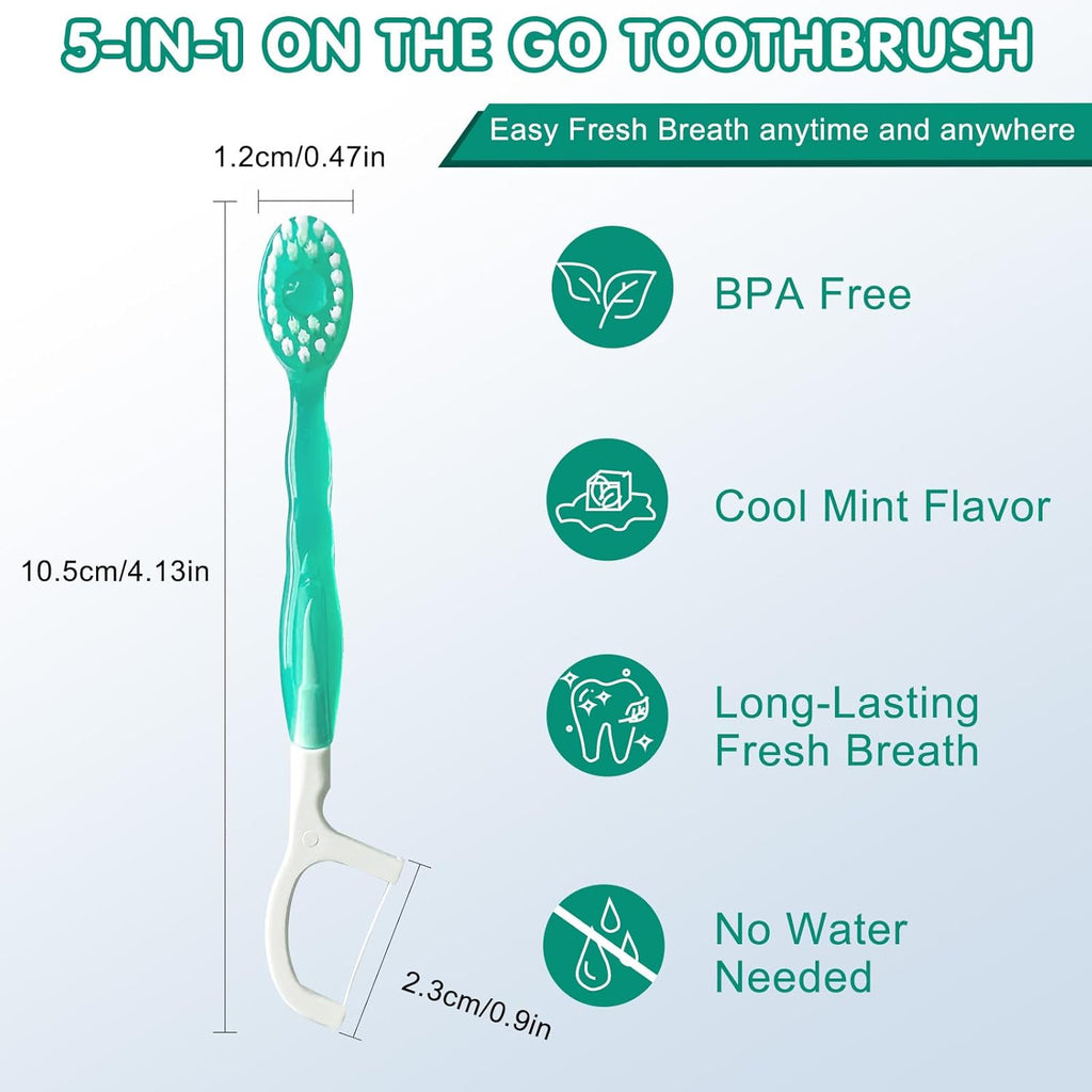 Morning After 5-in-1 Disposable Travel Toothbrush with Toothpaste, Floss & Tongue Scraper