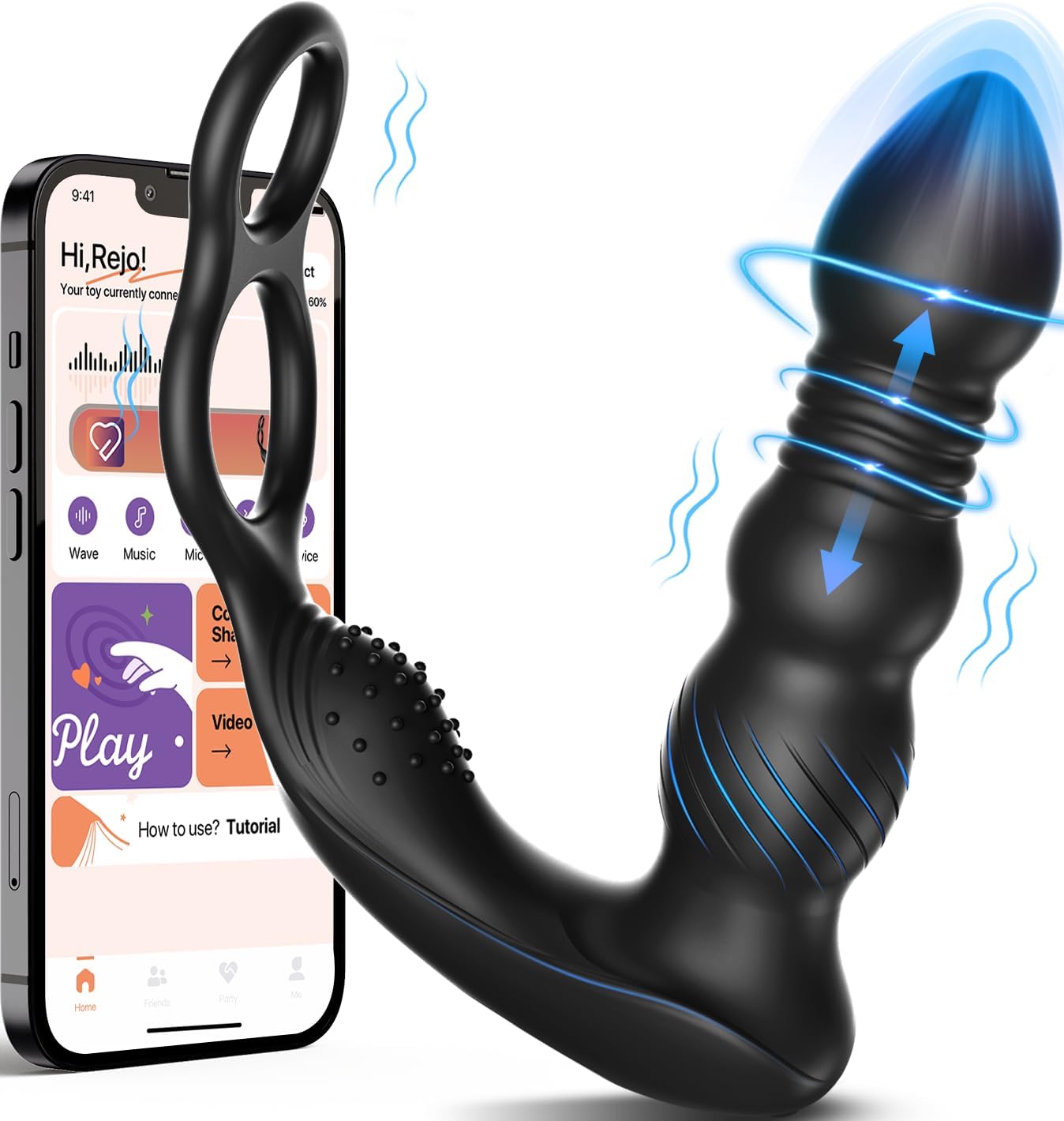 PrimeSurge 3-in-1 App-Controlled Anal Vibrator with Double Cock Rings