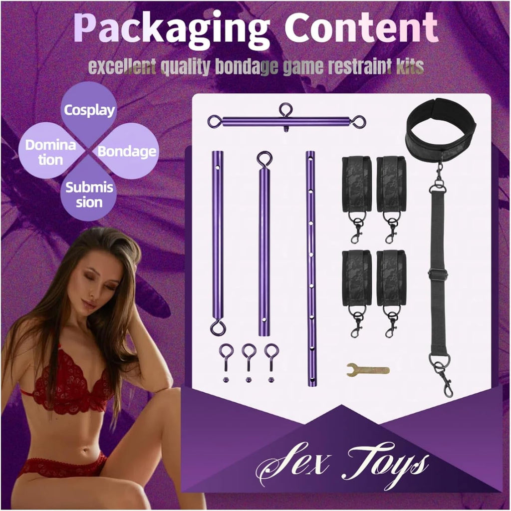 VioletLock Purple Spreader Bar BDSM Kit with Collar & Cuffs