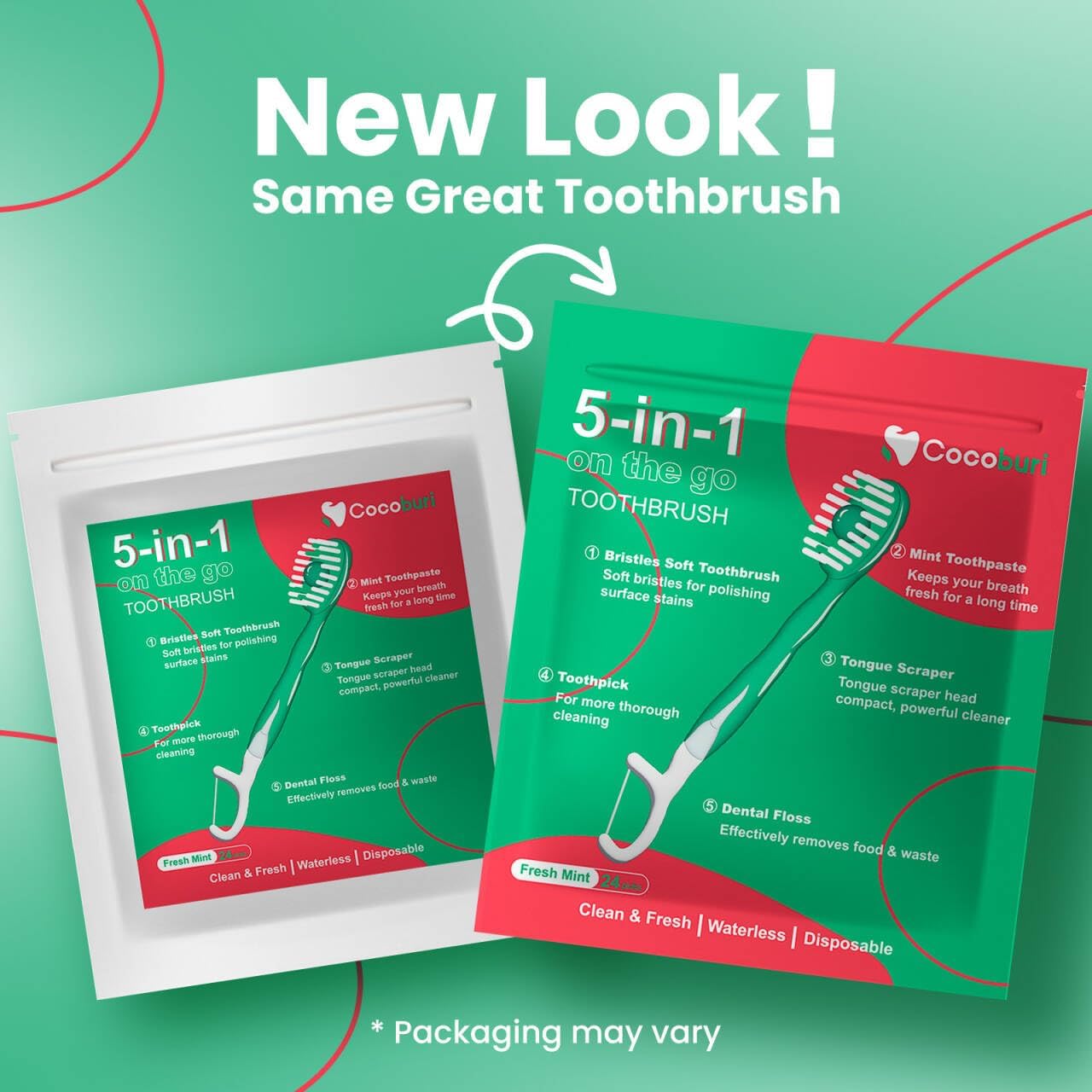 Morning After 5-in-1 Disposable Travel Toothbrush with Toothpaste, Floss & Tongue Scraper