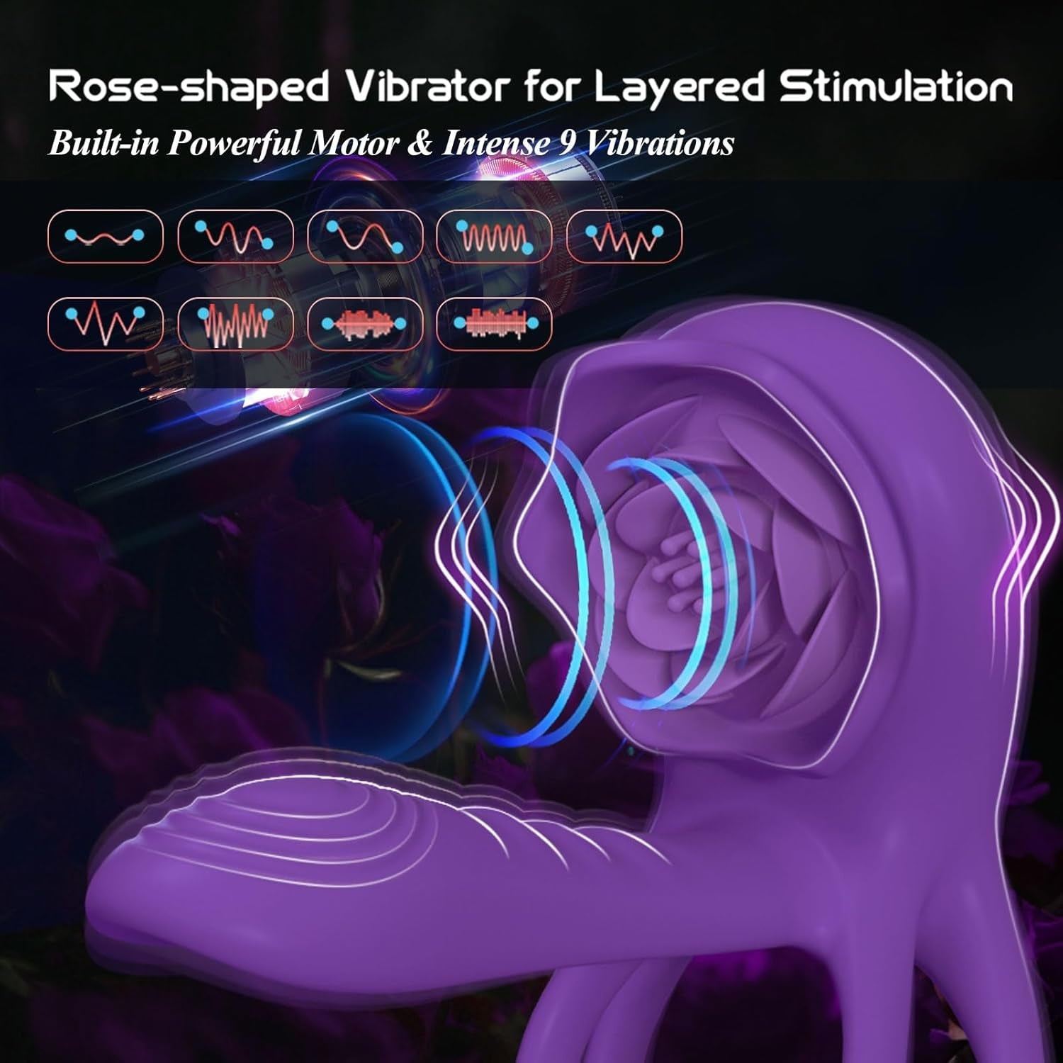 VioletPetal Rose Cock Ring Girth Sleeve Clit Vibrator 9 Modes