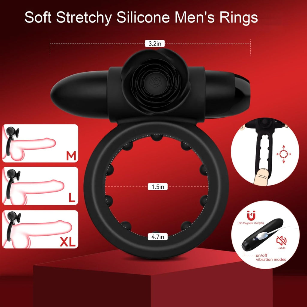 RoseCoreX Vibrating Cock Ring Bullet Rose Clit Stimulator