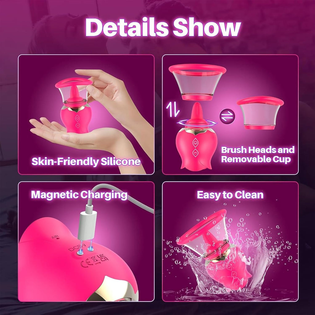 TriBrush Clit Sucker Vibrator 3 Brush Heads 12 Modes
