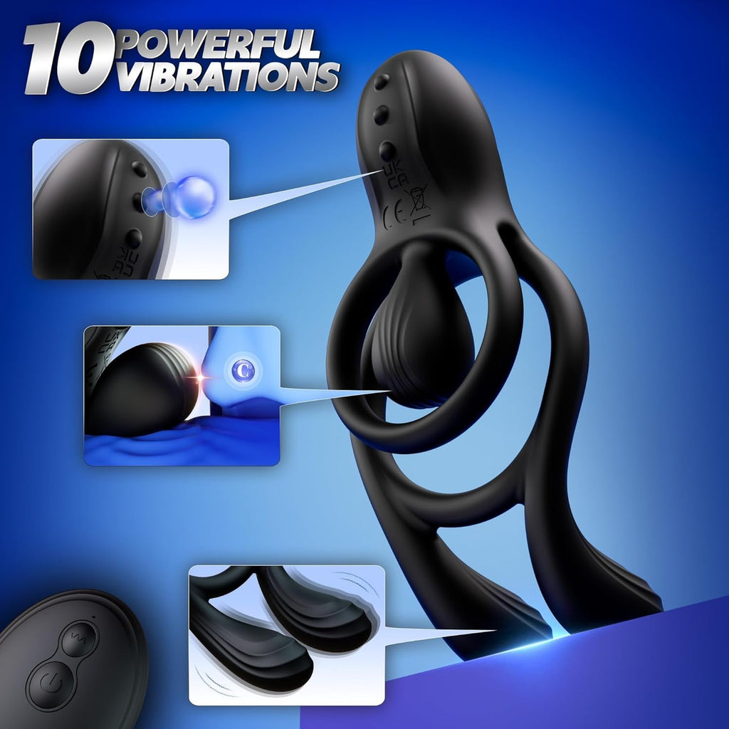 TriPulseX 3 Motor Cock Ring Clit Perineum Stimulator Remote