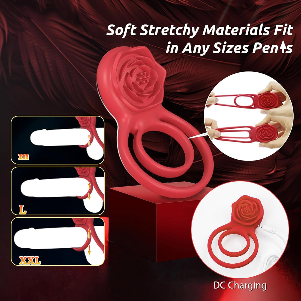 PetalGrip Rose Cock Ring Clit Stimulator 7 Modes Silicone