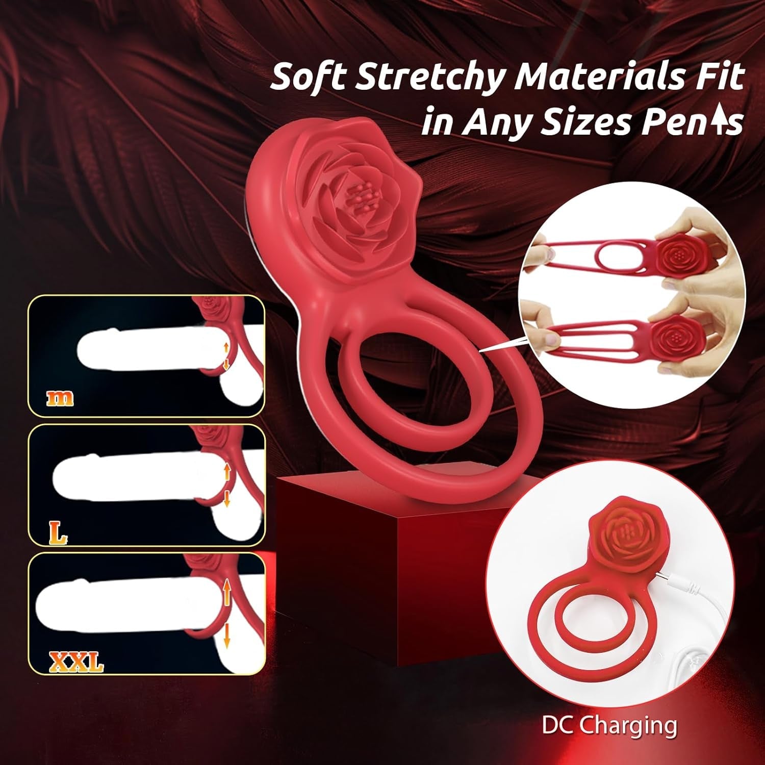 PetalGrip Rose Cock Ring Clit Stimulator 7 Modes Silicone