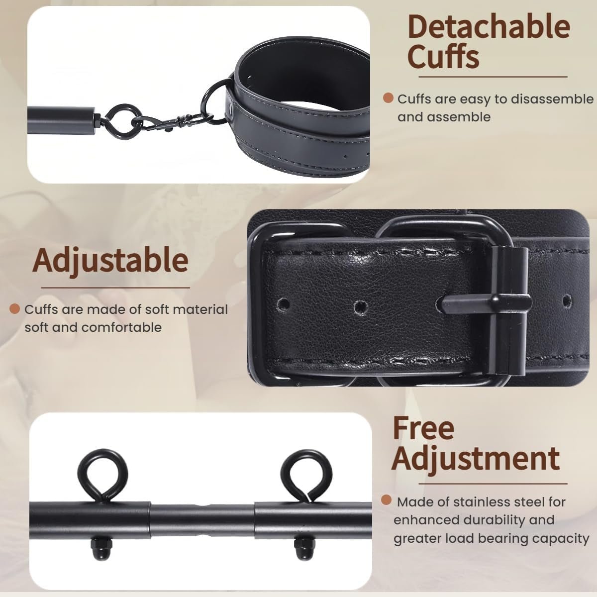 SteelLeather PU Leather Spreader Bar BDSM Kit