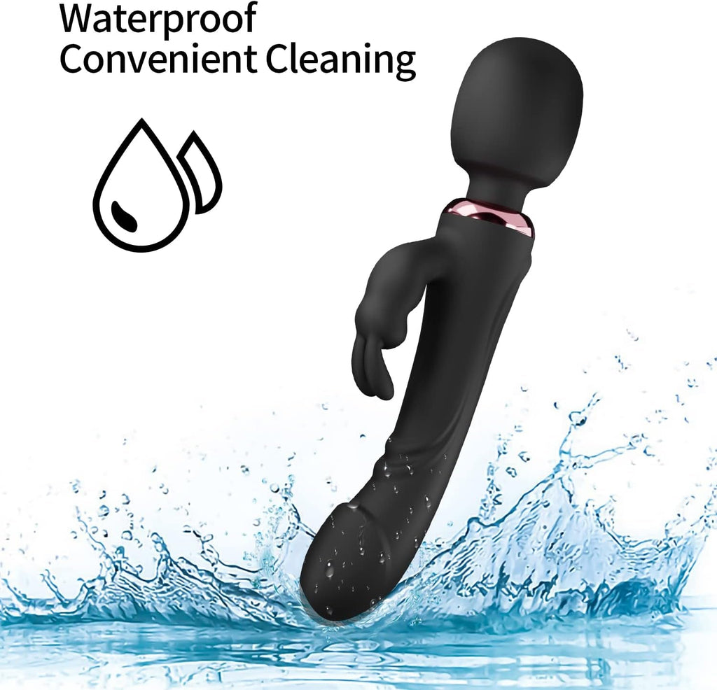 ObsidianWave Rabbit Wand Vibrator 10 Modes Waterproof Silicone