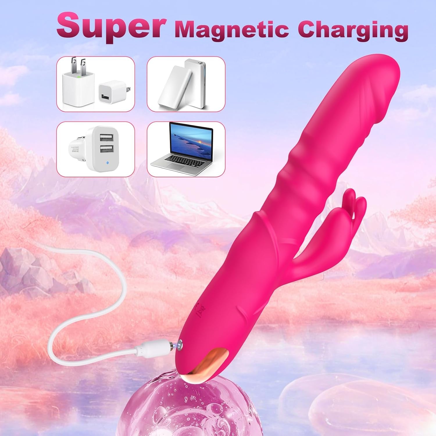 BlushAura Rose Thrusting Rabbit Vibrator 3 Thrust 10 Modes