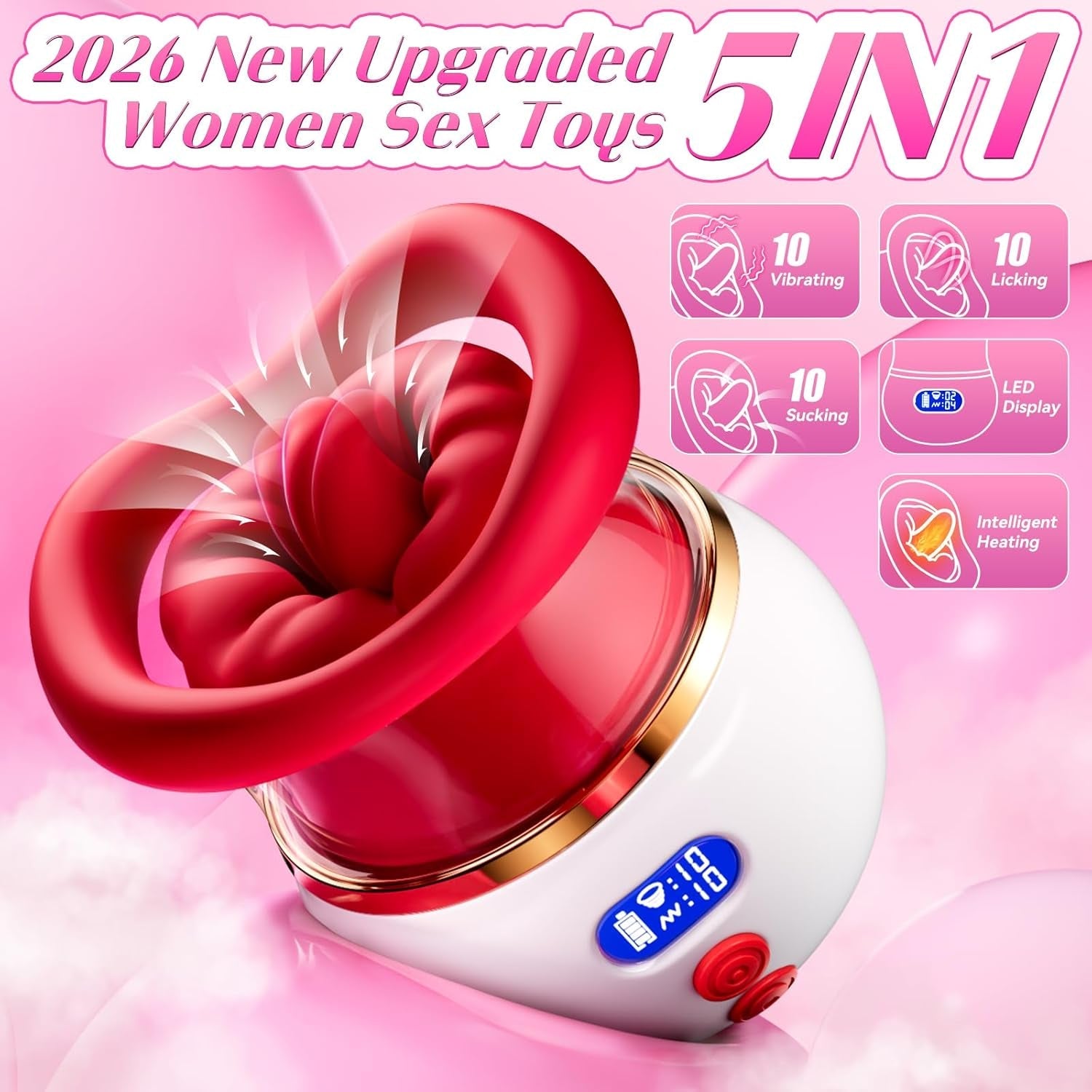 VirexaLux 5-in-1 Clit Sucker Mouth Vibrator LCD 10 Modes App Heated