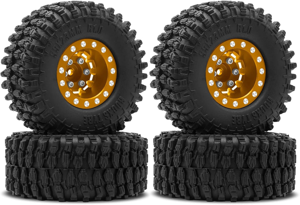 IRonManRc 1.0 Wheels Deep Dish Rims Wheels w/ 1.0 Tires for Axial SCX24 & TRX4M (ORANGE)