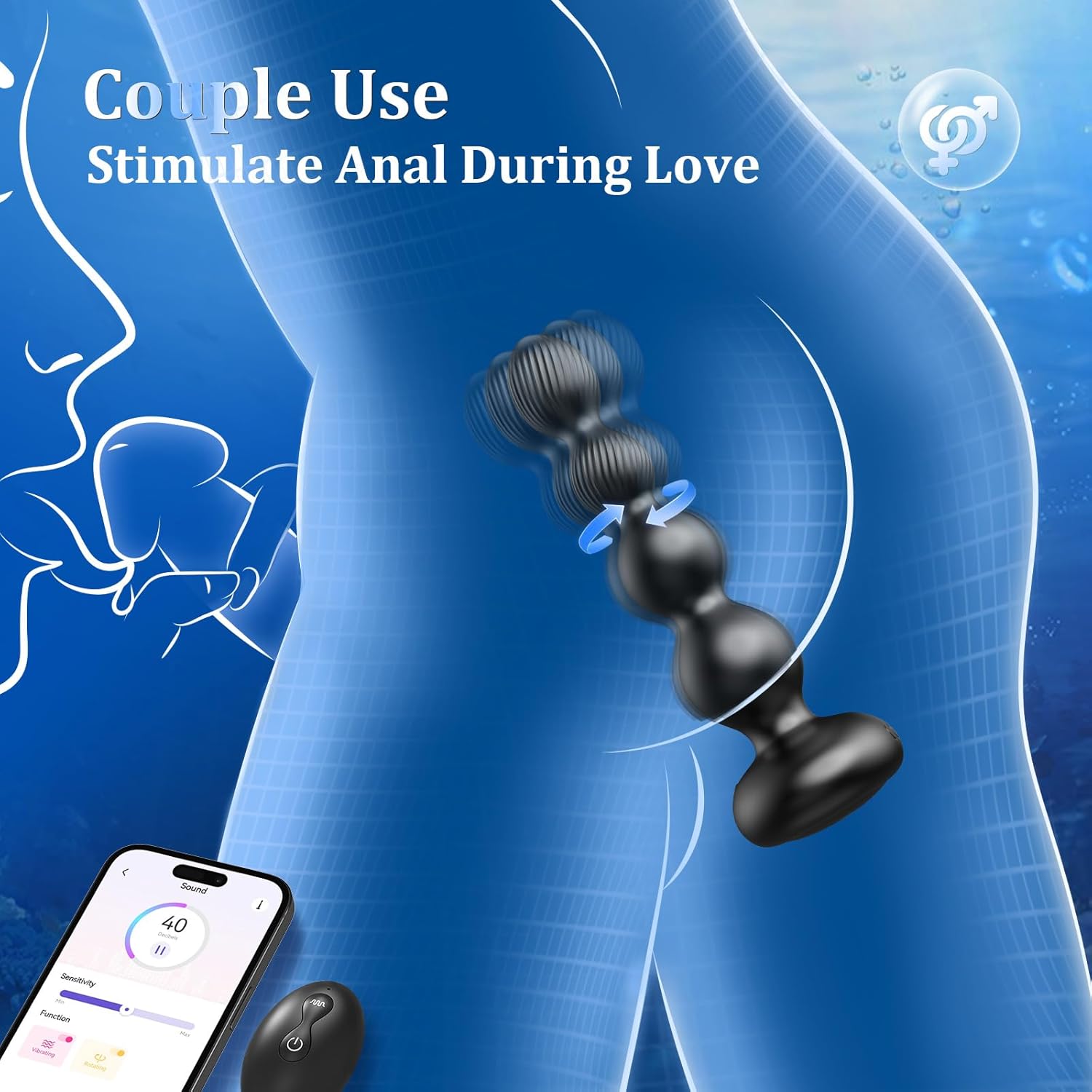LumeWhisper Rotating Vibrating Anal Beads Wand