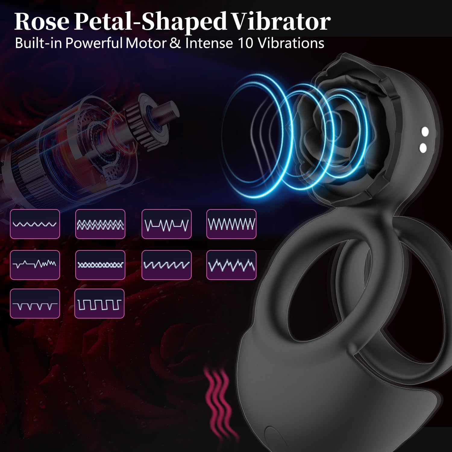 PleasureNova Rose Clitoral Penis Ring Stimulator