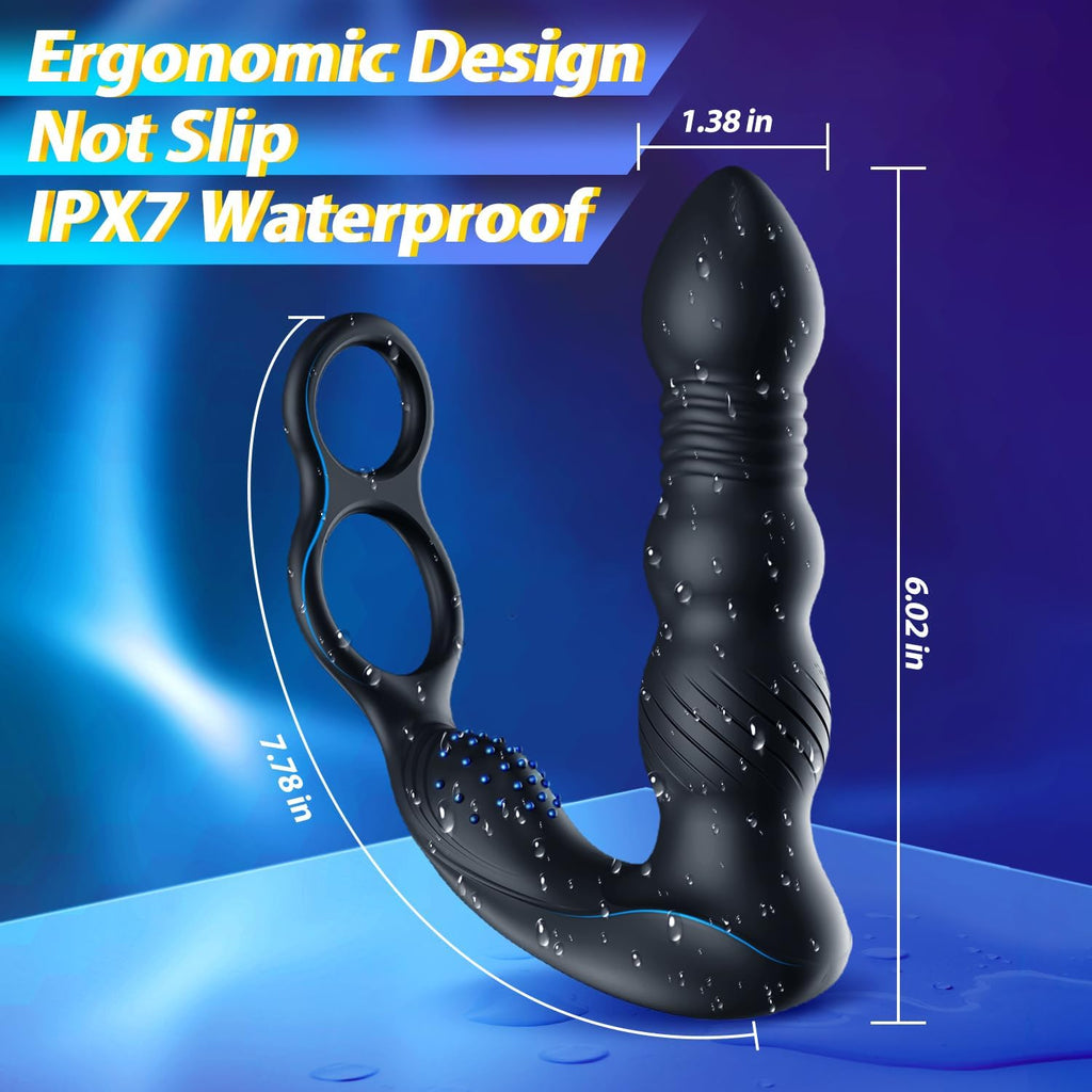 PrimeSurge 3-in-1 App-Controlled Anal Vibrator with Double Cock Rings