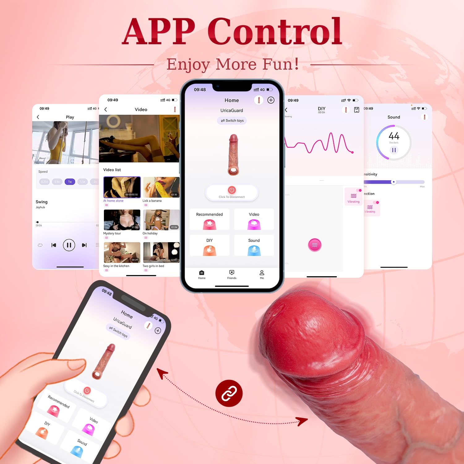 VibratingEuphoria Penis Sleeve Extender with Vibration, App Control & Ball Stretcher