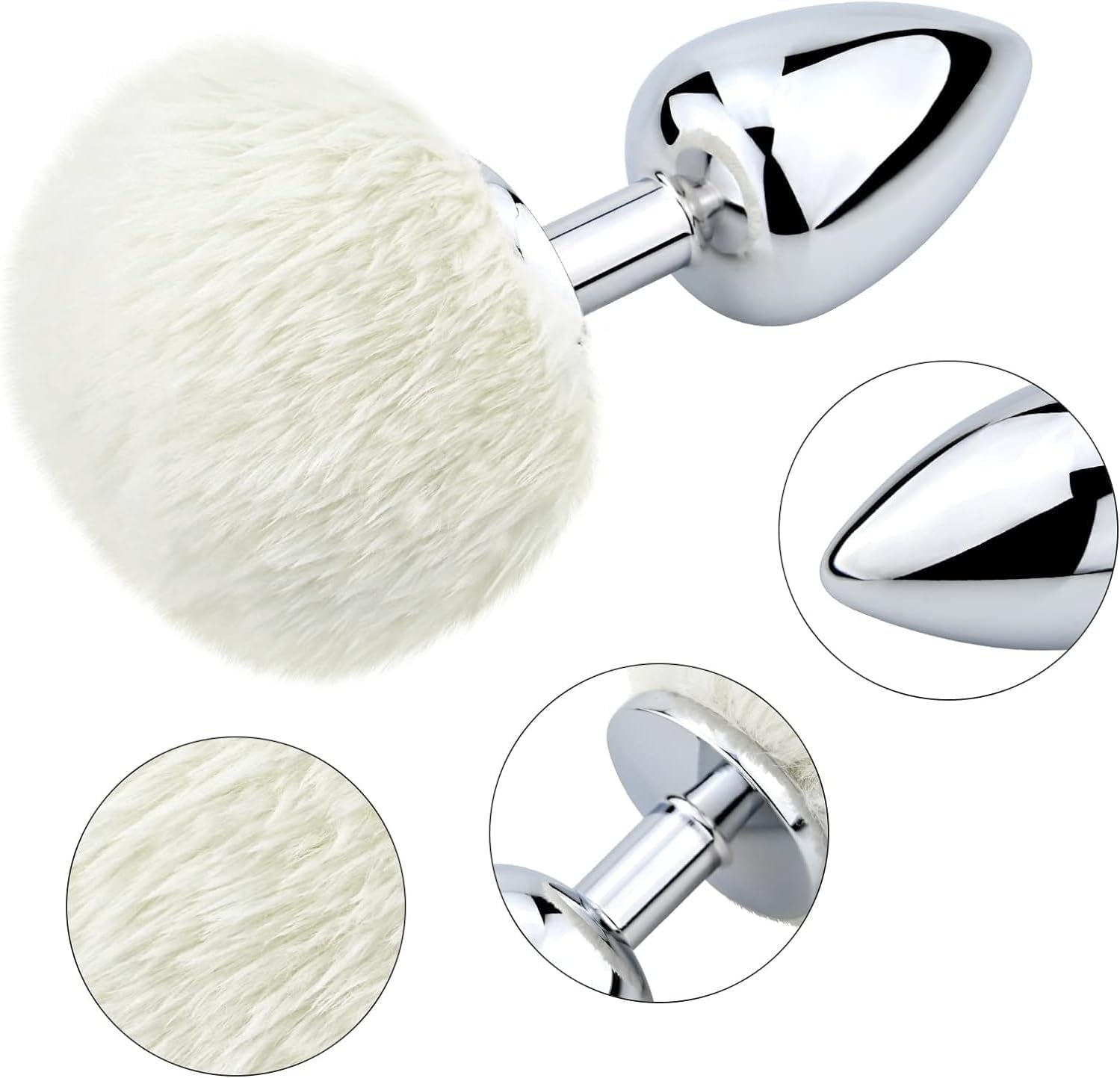 SnowBunny Small Bunny Tail Steel Butt Plug White