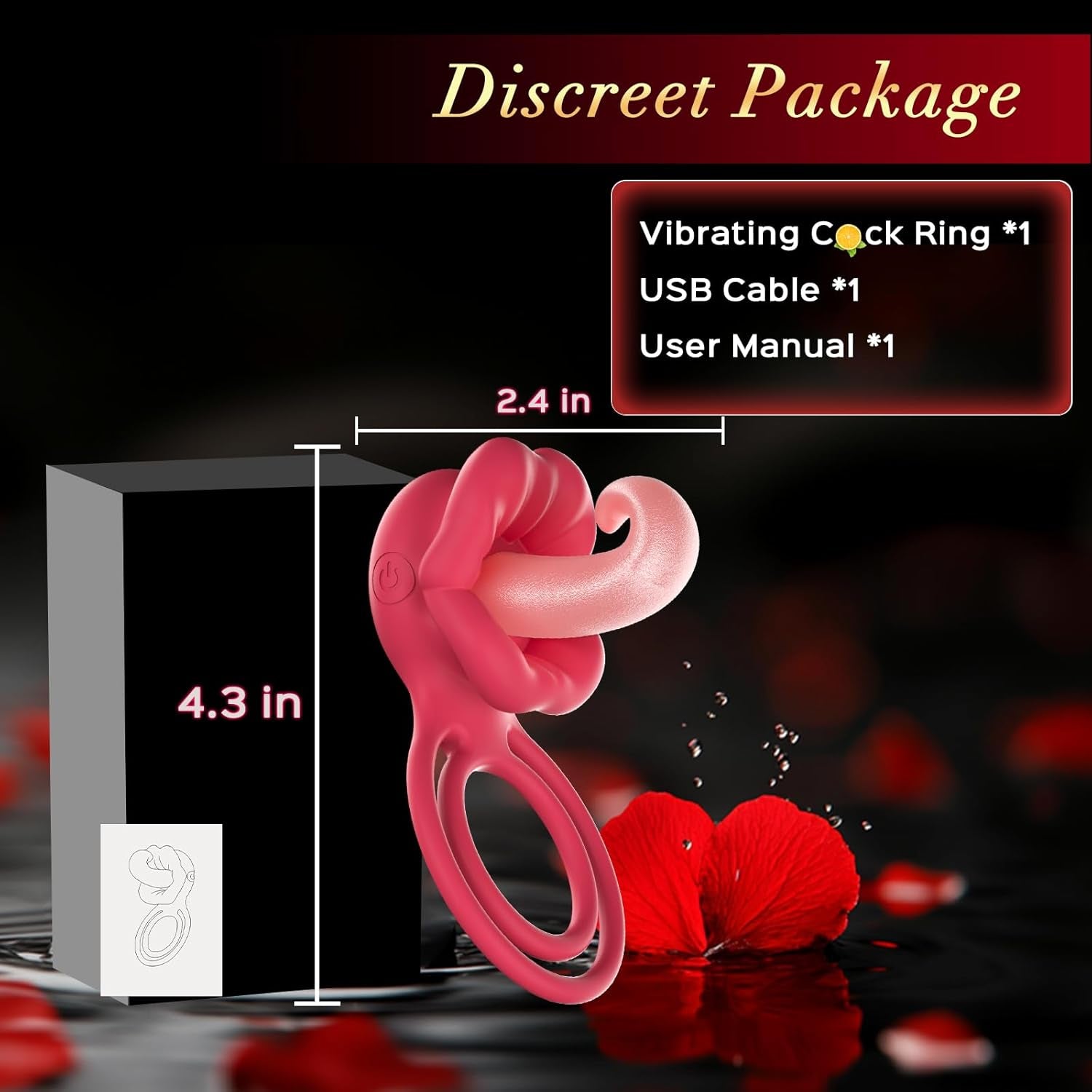 TongueWave Tongue Clit Vibrating Cock Ring 10 Modes Silicone
