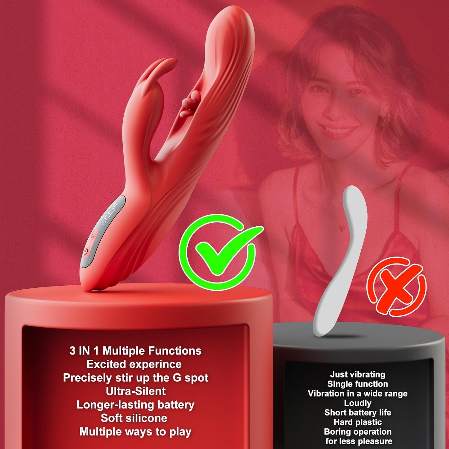 TriSyncX 3-in-1 Rabbit Vibrator 9 Modes Flapping LED Display