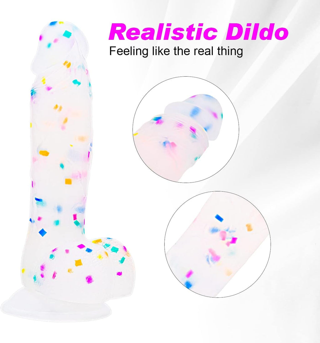 CrystalTone 7.6” Confetti Silicone Dildo Suction Cup Beginner