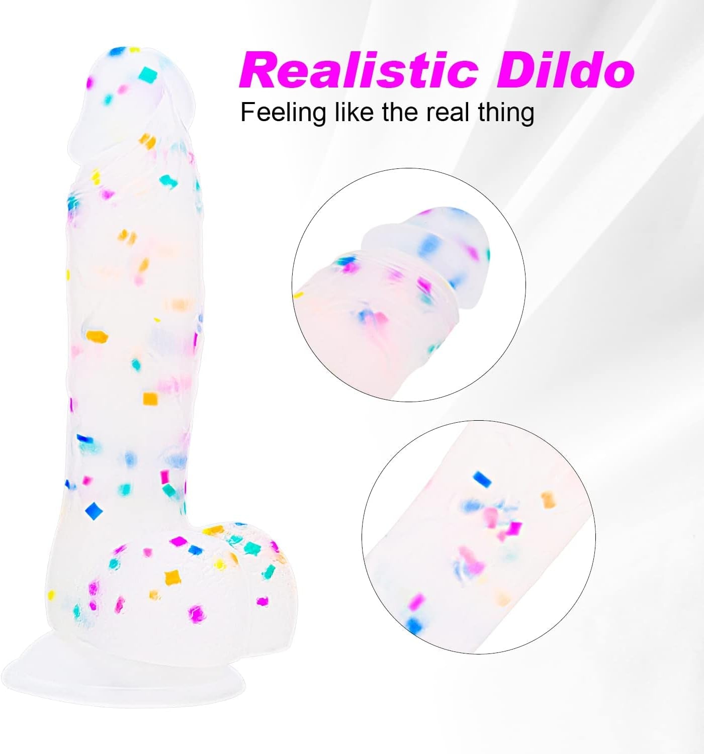 CrystalTone 7.6” Confetti Silicone Dildo Suction Cup Beginner