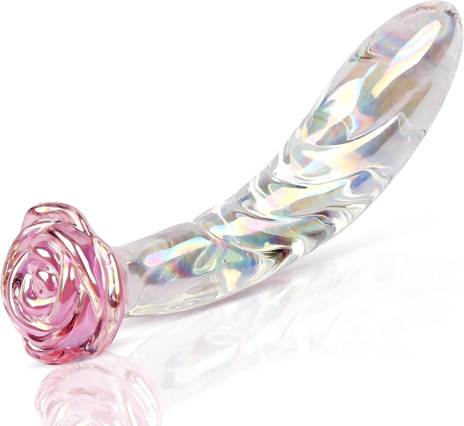 RoseGlass 7.2” Glass Dildo Rainbow G-Spot Anal Plug