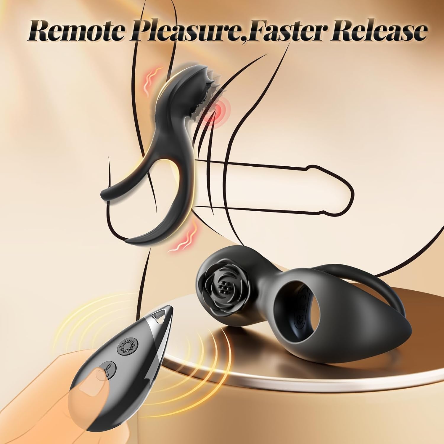 NoirBloom Rose Cock Ring Clit Stimulator Remote 7 Modes