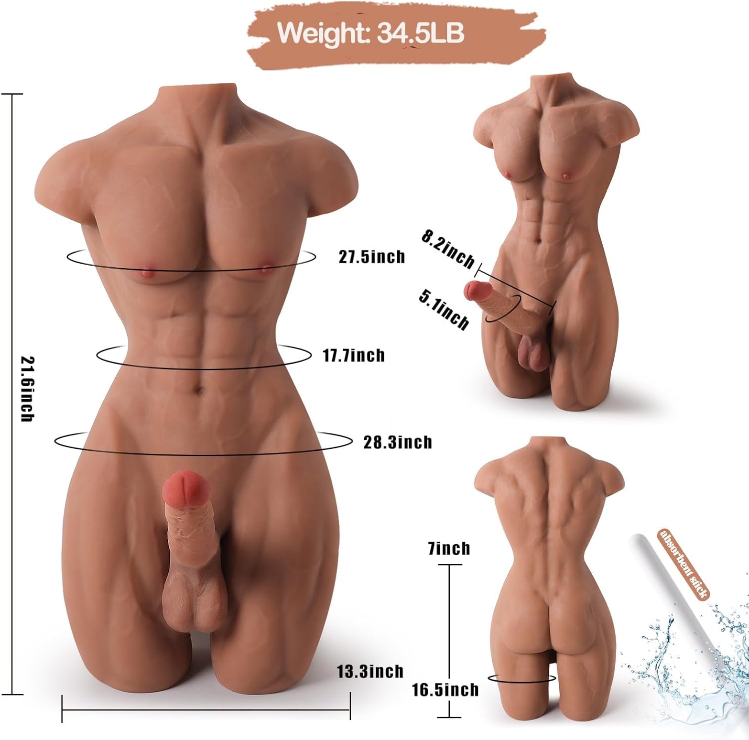 CoreDrive Male Sex Doll Torso 8in Dildo Flexible
