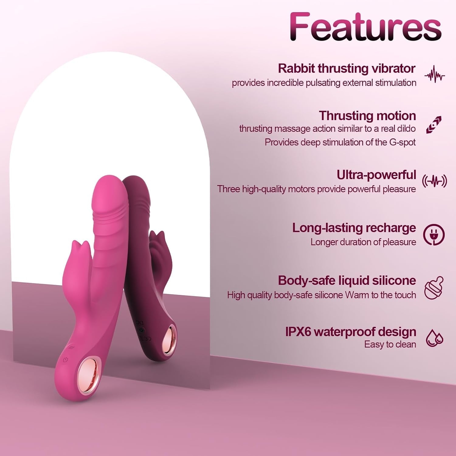 PulseNexa Thrusting Rabbit Vibrator 3 Thrust 10 Modes Silicone