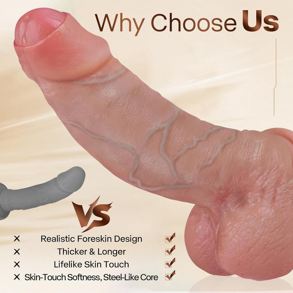 TitanX 11” Realistic Foreskin Dildo Thick Silicone Suction Cup