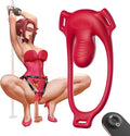 CrimsonControl Red Cock Ring Clit Vibrator Remote Harness