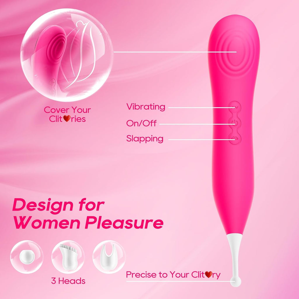 PinPoint Clitoral Wand Vibrator 7 Modes Tapping 3 Heads