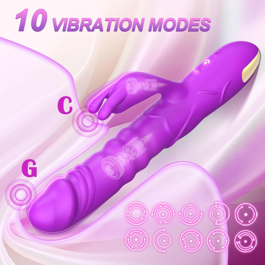 RoseAura Thrusting Rabbit Vibrator 3 Thrust 10 Modes Silicone