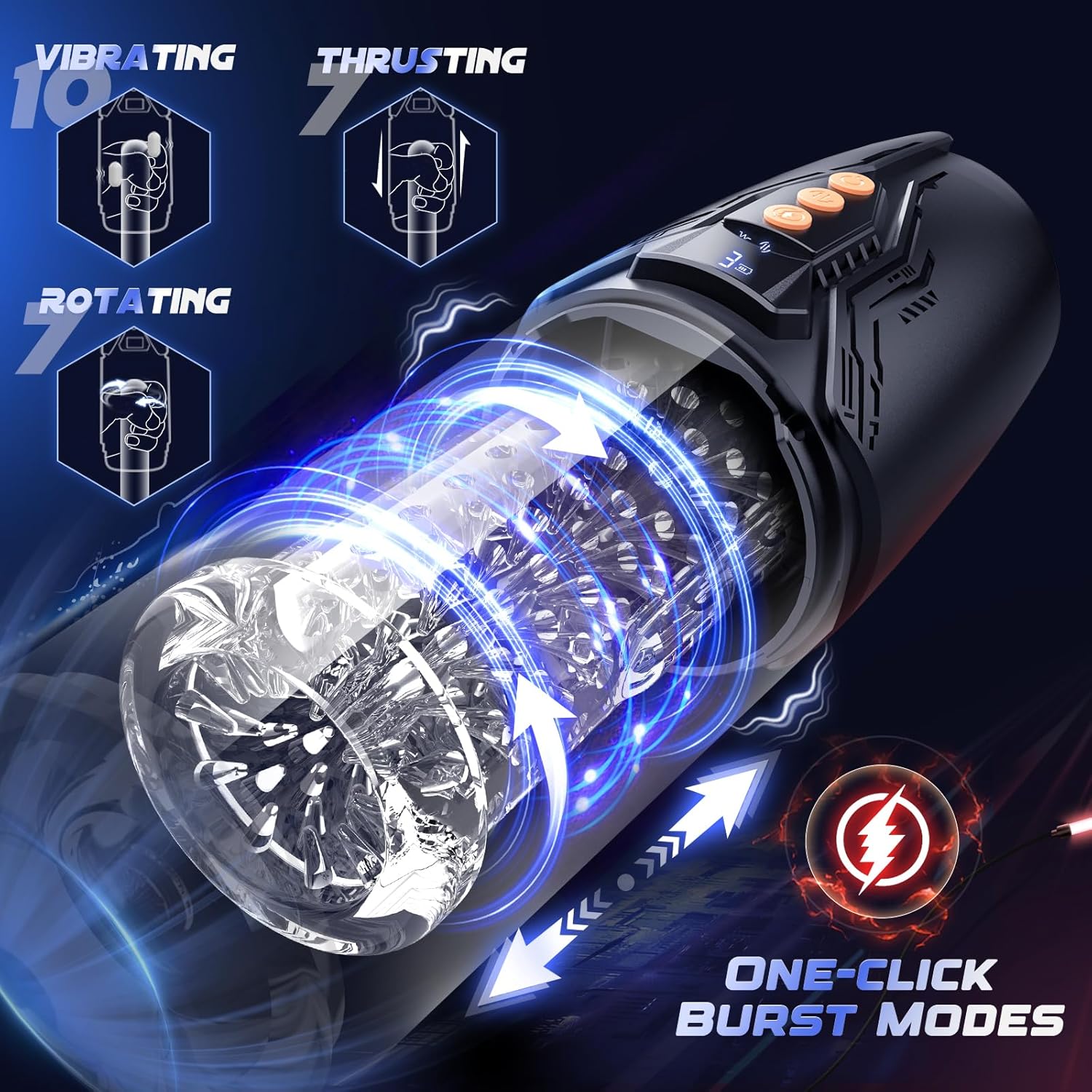 DarkCharm 4-in-1 Thrusting, Rotating & Vibrating Male Masturbator