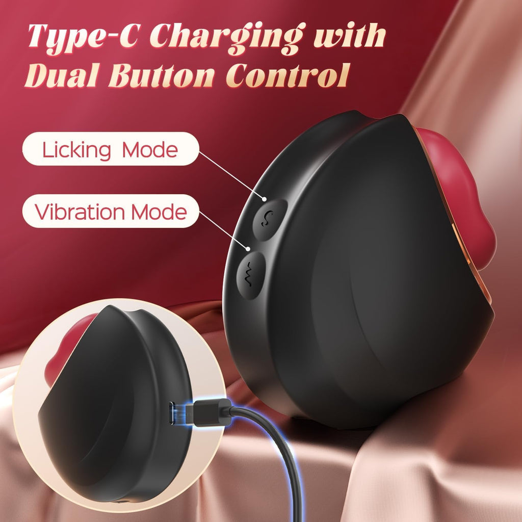 ElyraLuxe Rose Tongue Vibrator 3-in-1 10 Modes Clit Toy