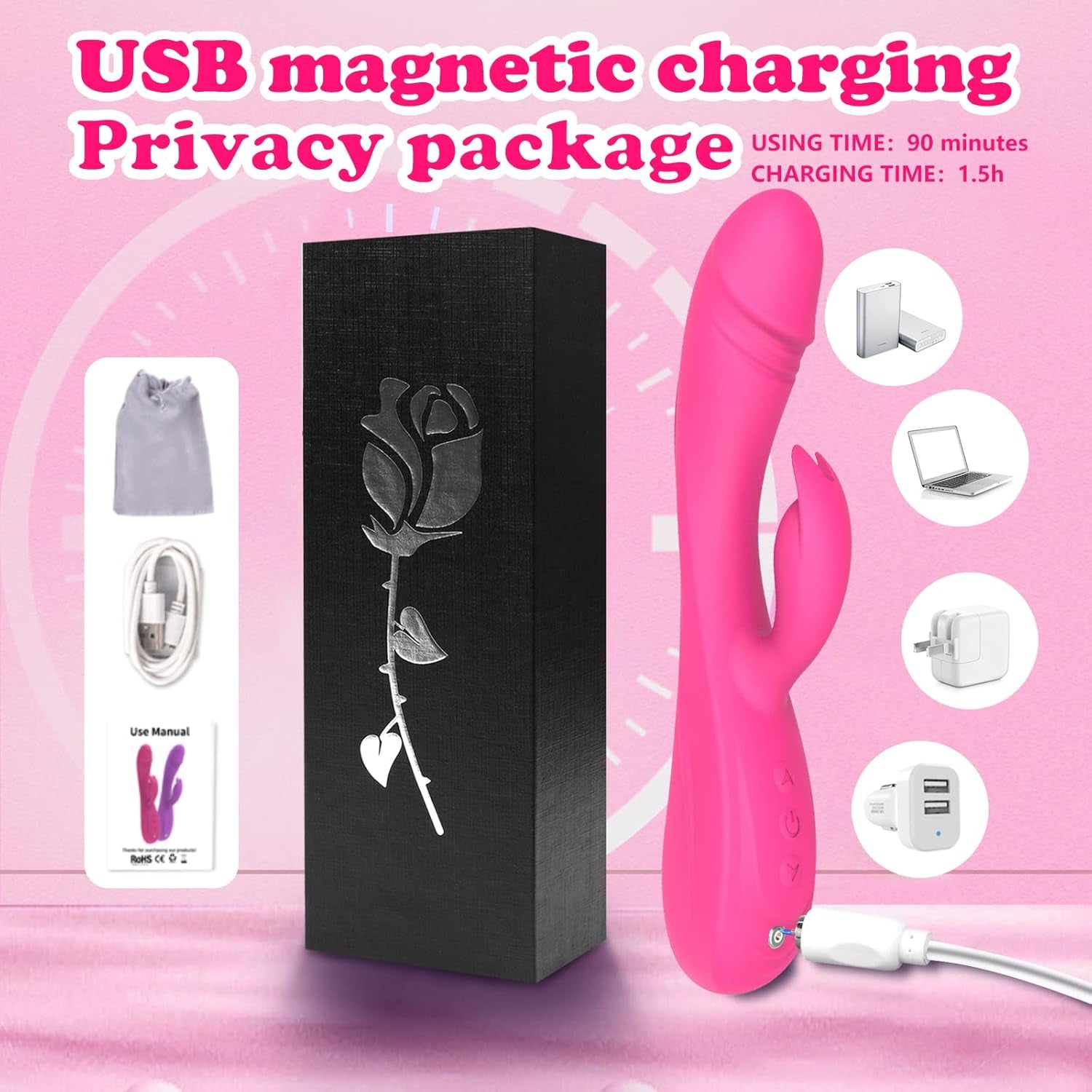 VeloraX Rabbit Vibrator 49 Modes Waterproof Silicone USB