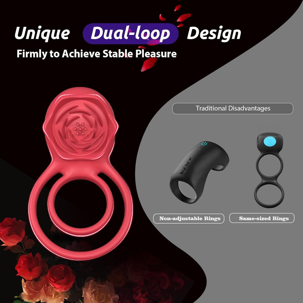 PetalGrip Rose Cock Ring Clit Stimulator 7 Modes Silicone