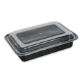 GEN Microwavable Food Container with Lid, Rectangular, 28 oz, 8.81 x 6.02 x 2.04, Black/Clear, Plastic, 150/Carton (GENTORECT28)