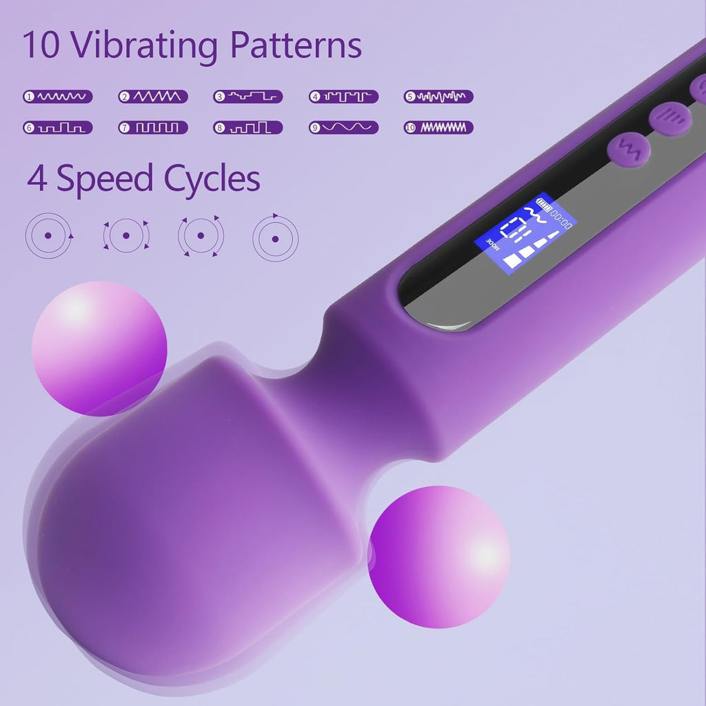 VoltAura 12" Wand Vibrator LCD Display 10 Modes Rechargeable