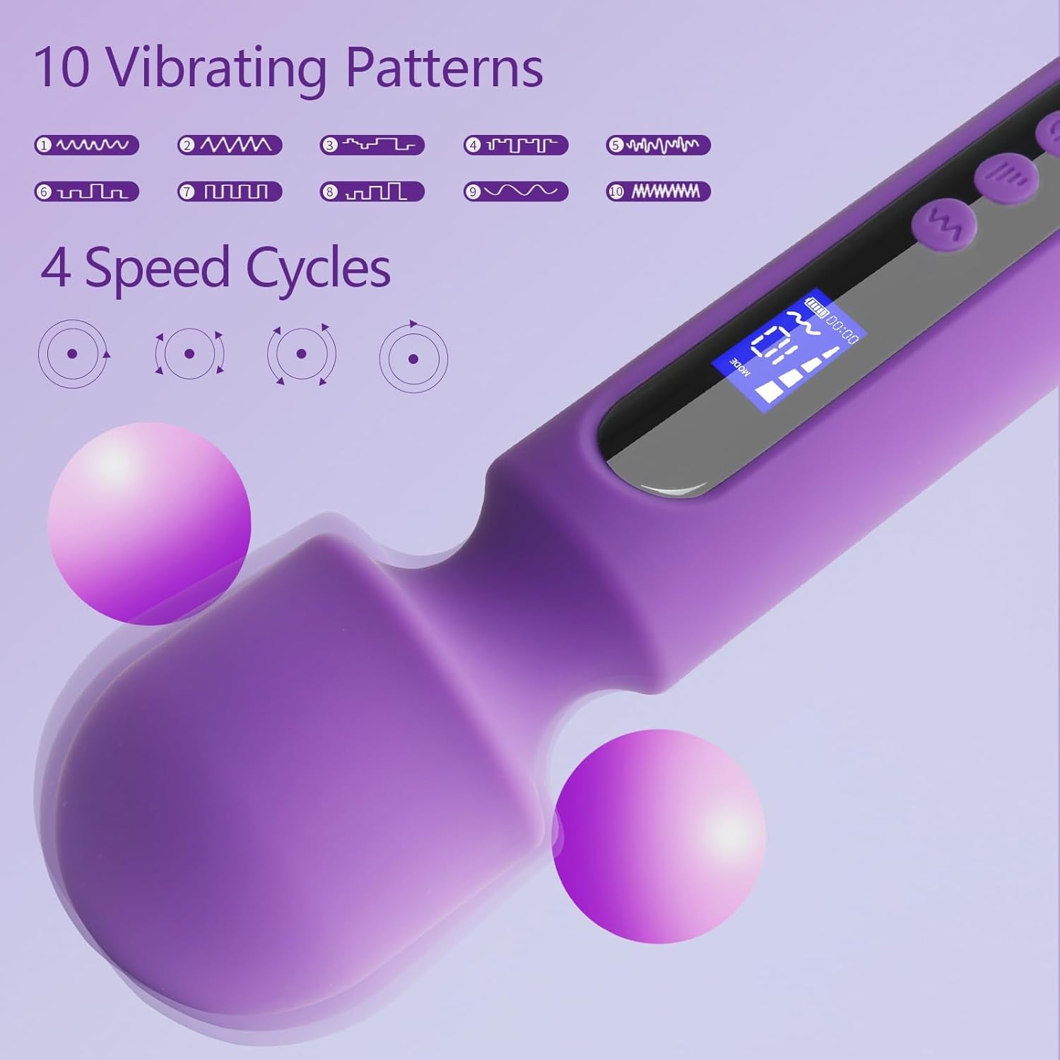VoltAura 12" Wand Vibrator LCD Display 10 Modes Rechargeable