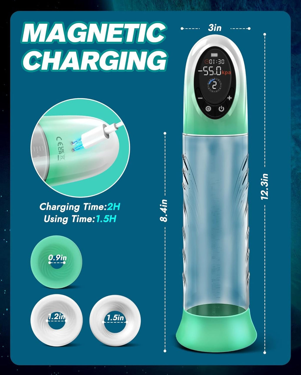 AquaFlux Penis Pump 9 Suction 4 Pressure LCD