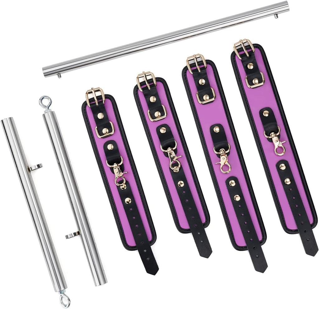 VelvetGrip Purple Adjustable Spreader Bar with Furry Straps