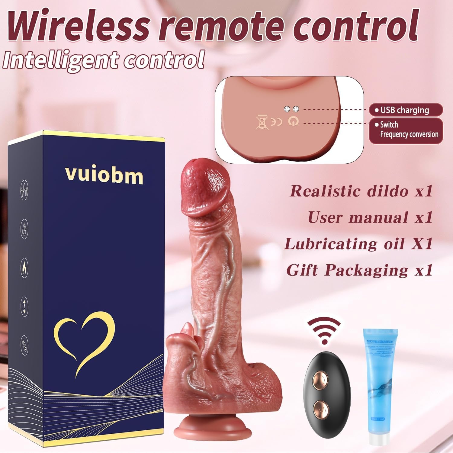 VirexaHeat Thrusting Licking Dildo Vibrator 5 Speeds G-Spot Toy