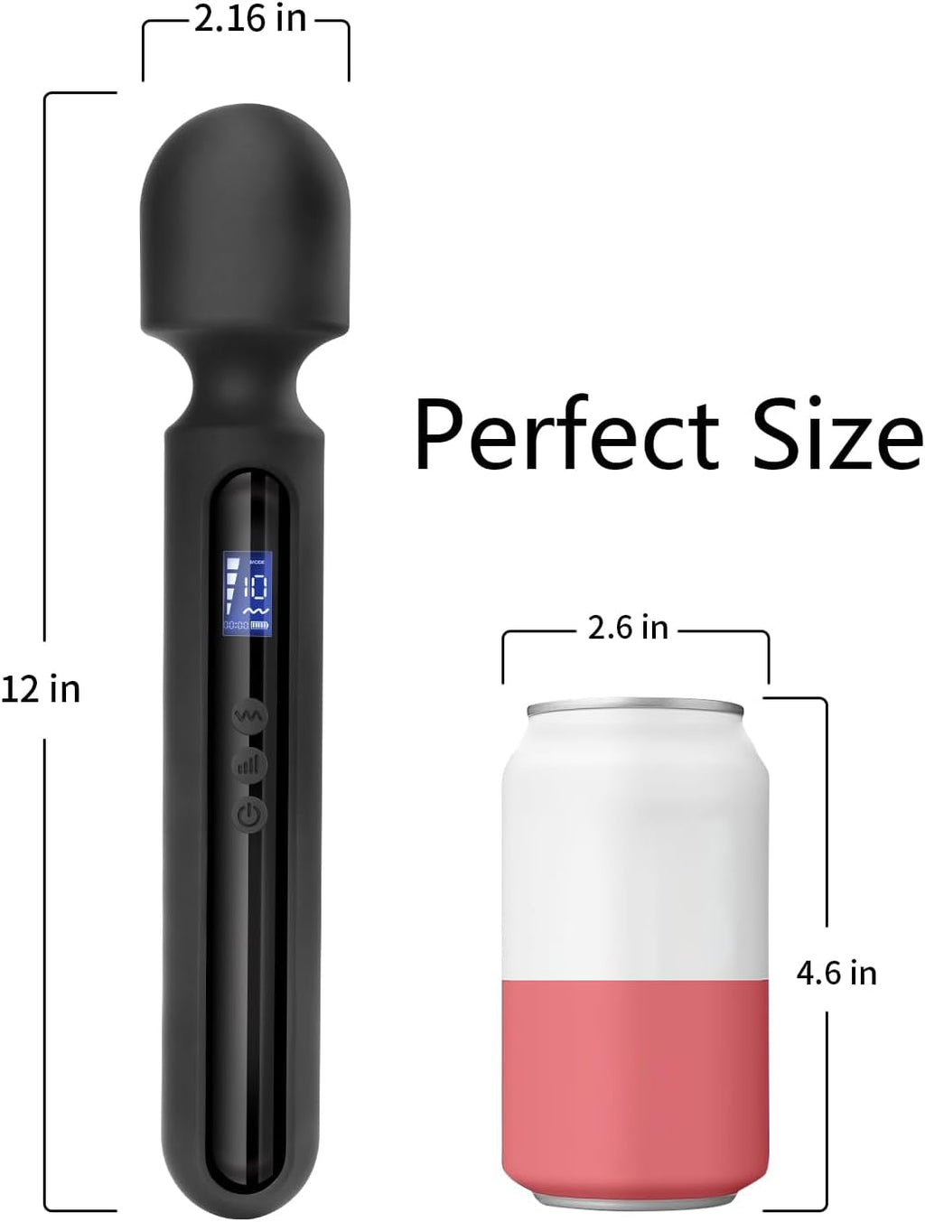 MidnightCommand 12" Wand Vibrator LCD Display 10 Patterns Waterproof