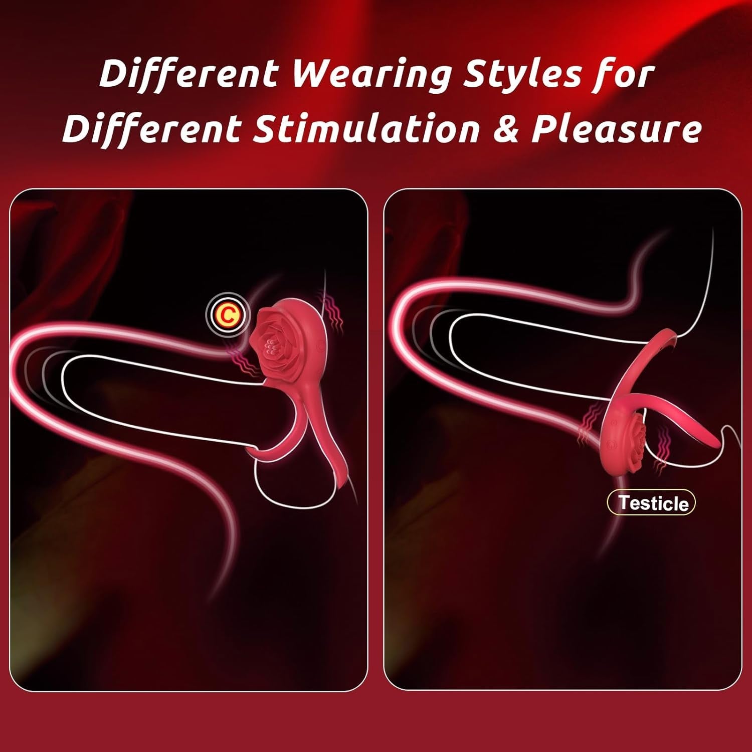 PetalGrip Rose Cock Ring Clit Stimulator 7 Modes Silicone
