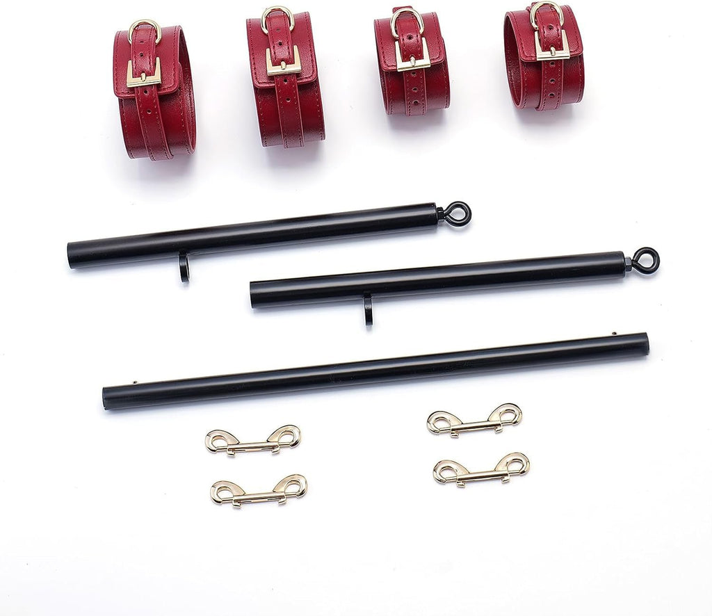 CrimsonVelvet Wine Red Spreader Bar with Furry Cuffs