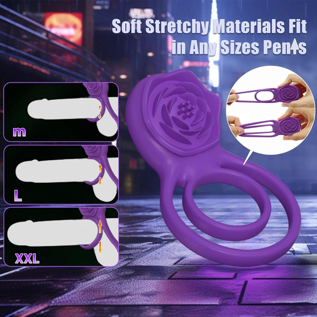 VioletLockX Purple Cock Ring Rose Clit Vibrator 7 Modes